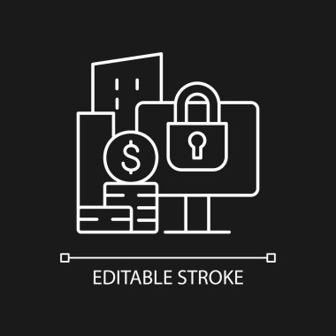 Karanlık tema için materyal olmayan bilgi beyaz doğrusal simgesi. İş mahremiyeti. İnce çizgi özelleştirilebilir illüstrasyon. Gece modu için izole vektör kontur sembolü. Düzenlenebilir vuruş