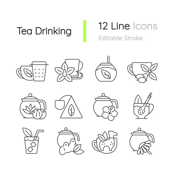 Conjunto Ícones Lineares Relacionados Consumo Chá Chá Com Diferentes Aditivos — Vetor de Stock