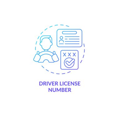 Sürücü belgesi numarası mavi gradyan konsept simgesi. Hassas bilgileri soyut fikir ince çizgi çizimlerini kaydet. İzole bir taslak çizim. Kullanılan Roboto-Orta, Myriad Pro-Kalın yazı tipleri
