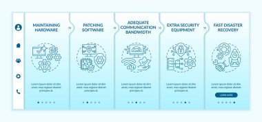 Kullanılabilir türkuaz eğimli şablon. Sistem koruması. Doğrusal konsept simgeleriyle cevap veren mobil web sitesi. Web sayfasında 5 basamaklı ekranlar. Kullanılan Lato Kalın, Düzenli yazı tipleri