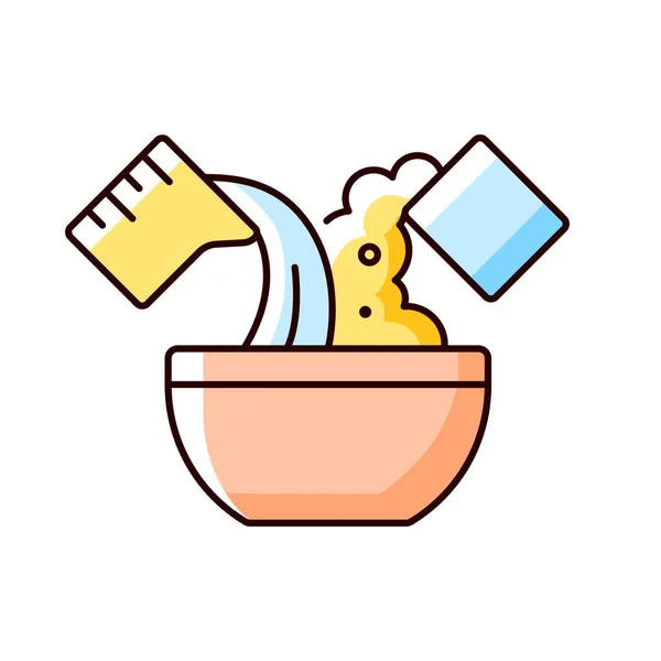 Mischen Kochzutat Rgb Farb Symbol Wasser Für Die Teigzubereitung Schüssel — Stockvektor