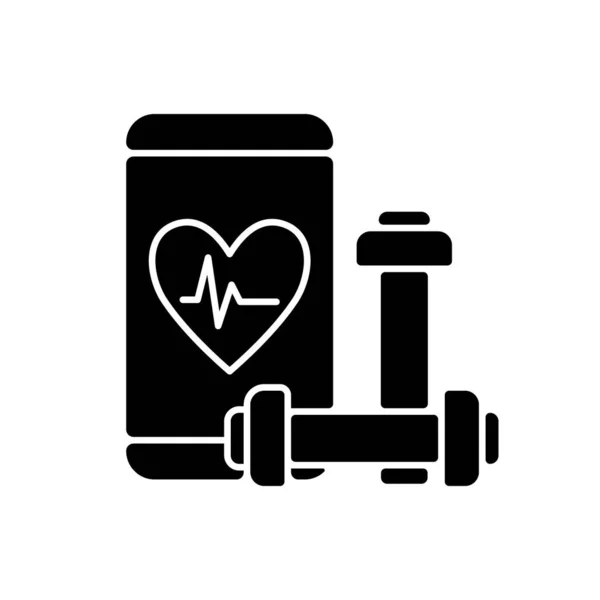Online Fitness Alkalmazás Fekete Jel Ikon Mobil Eszköz Lehetőség Egészségügyi — Stock Vector