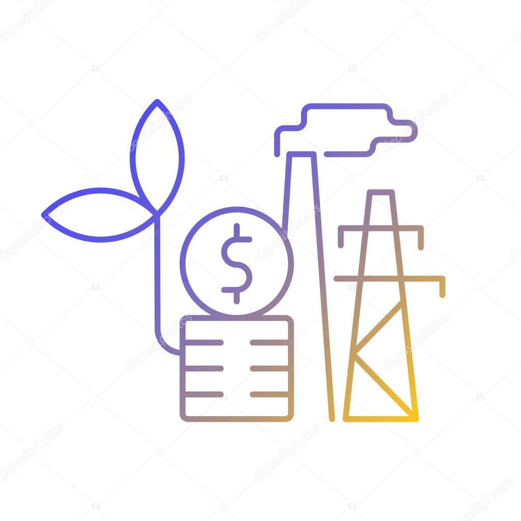 Environmental tax gradient linear vector icon. Ecotax for industrial economy. Electrical power. Energy purchase. Thin line color symbols. Modern style pictogram. Vector isolated outline drawing