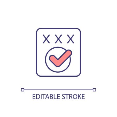 Başarılı test RGB renk simgesi. İşaretle ve işaretle. Görev tamamlandı. Kontrol formu. Güvenli bilgi. İzole vektör çizimi. Basit bir çizgi çizimi. Düzenlenebilir felç. Kullanılan Arial yazı tipi