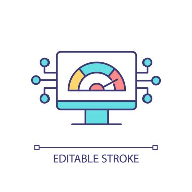 Sistem risk analizi RGB renk simgesi. Ağı saldırıdan koru. Veritabanı güvenliği. Hassas bir bilgi. İzole vektör çizimi. Basit bir çizgi çizimi. Düzenlenebilir felç. Kullanılan Arial yazı tipi