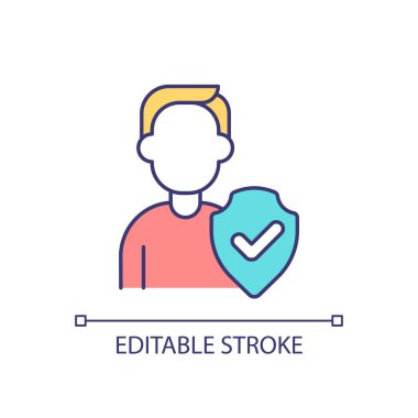 Kişi doğrulama RGB renk simgesi. Hassas bilgilere kontrollü erişim. Güvenilir kullanıcı. İzole vektör çizimi. Basit bir çizgi çizimi. Düzenlenebilir felç. Kullanılan Arial yazı tipi