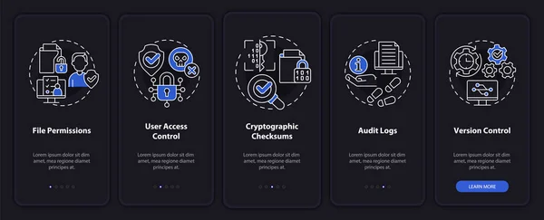 Integridad Modo Nocturno Onboarding Pantalla Aplicación Móvil Sensitive Data Walkthrough — Archivo Imágenes Vectoriales