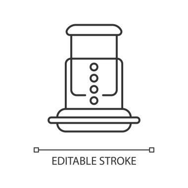 Air pressure coffee plunger linear icon. Professional plunger for espresso making. Thin line customizable illustration. Contour symbol. Vector isolated outline drawing. Editable stroke