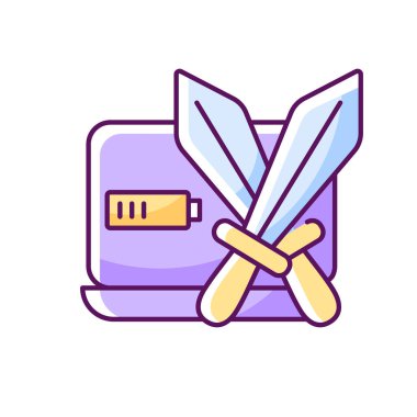 Savaş oyunları RGB renk simgesi. İzole vektör illüstrasyonu karakterler arasında kavga etmeyi de içeren özel bir tür. İlginç kuralları olan meydan okuma aktivitesi basit doldurulmuş çizgi çizimi