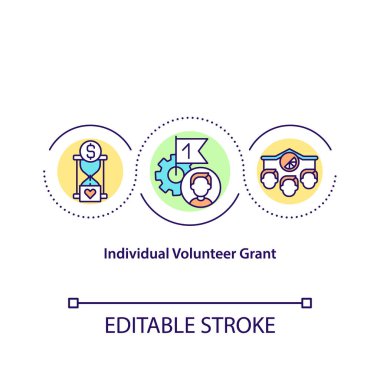 Individual volunteer grant concept icon. Paying people for charity. Person working without getting money idea thin line illustration. Vector isolated outline color drawing. Editable stroke
