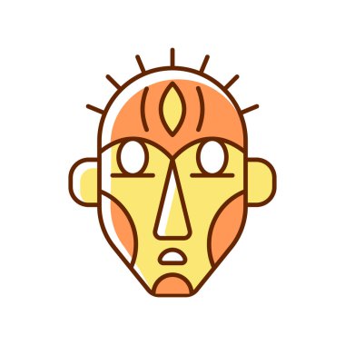 Ayin maskeleri RGB renk simgesi. Doğaüstü varlıklar, atalarımızın temsilcileri. Tören maskesi. Antik çağlarda kabileler tarafından kullanılıyordu. Dini ve büyülü danslar. İzole vektör illüstrasyonu