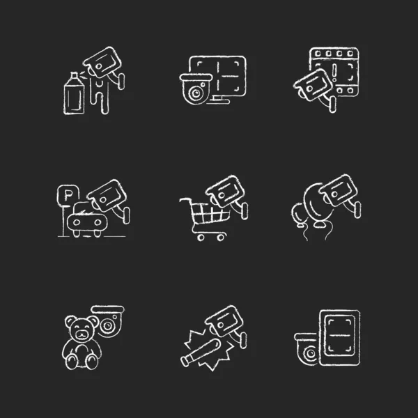 Securing Home Business Chalk White Icons Set Dark Background Avoiding — Stok Vektör