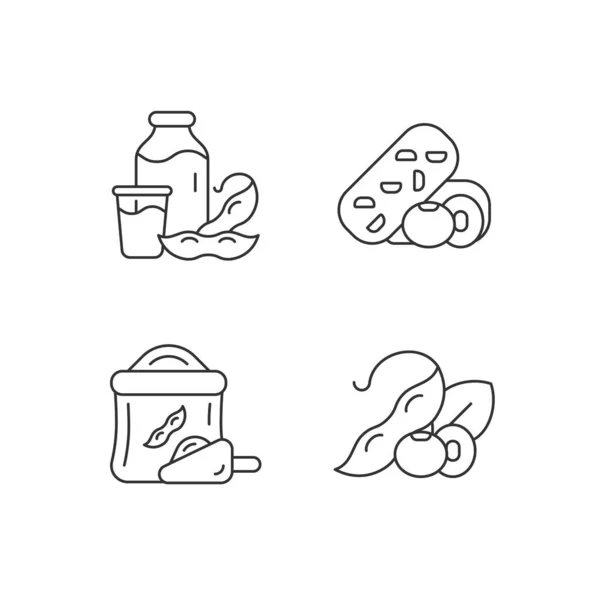 Soy Meals Linear Icons Set Organic Soybean Based Flour Healthy — 스톡 벡터