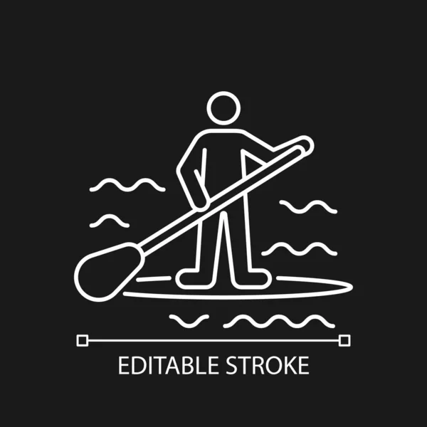 Paddle Board Surfing White Linear Icon Dark Theme Sup Surfing — Stock Vector