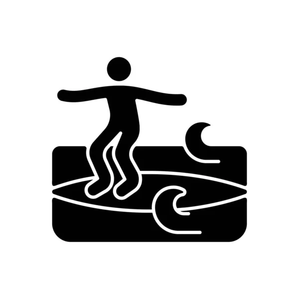 诺森德冲浪技术黑色象形文字图标 在高潮时进行机动 滑过波浪 滑过长板的鼻梁 白色空间上的轮廓符号 矢量孤立的说明 — 图库矢量图片