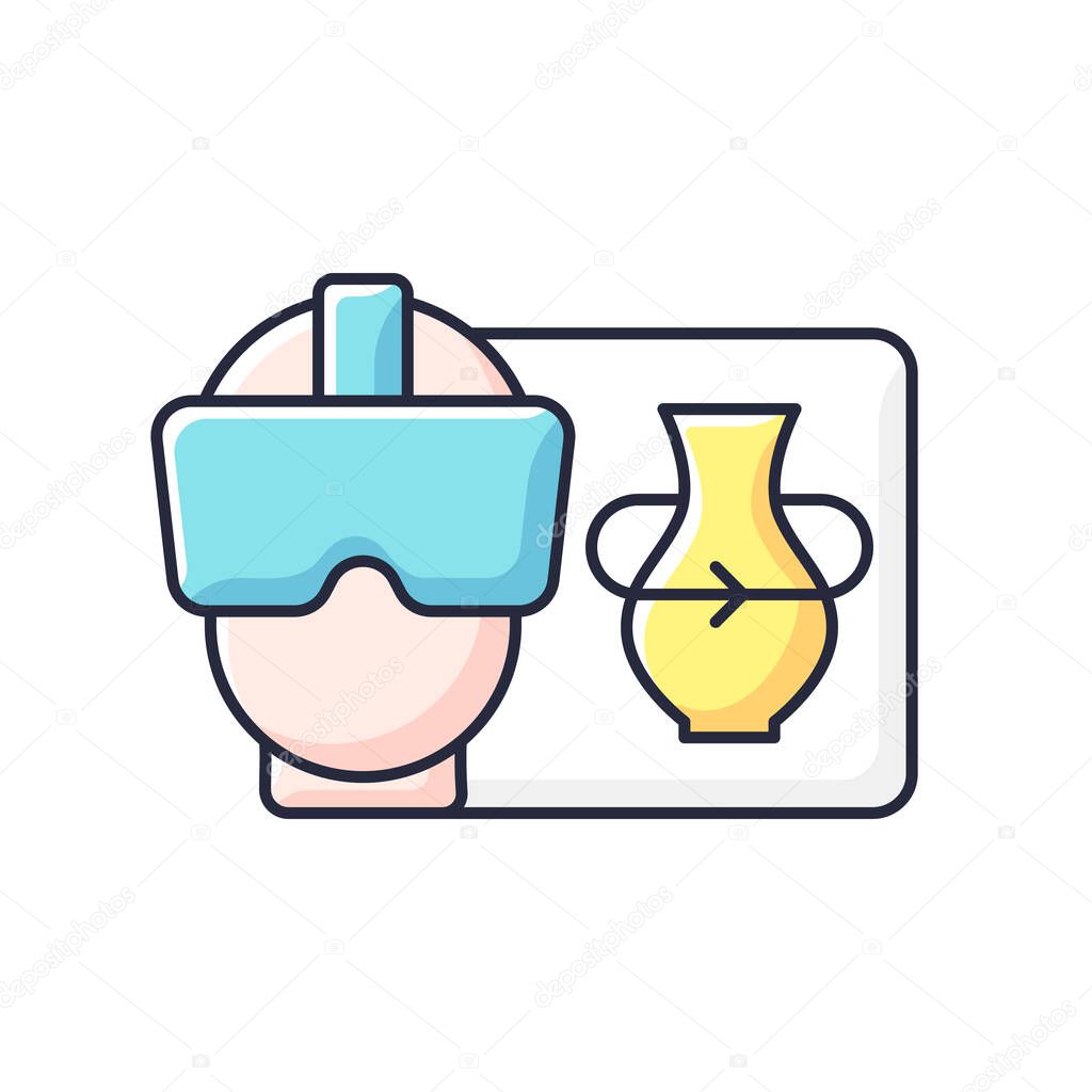 VR RGB color icon. Virtual reality for interactive classes. Innovative film production. Headset for immersing in cyberspace. Isolated vector illustration. Videography simple filled line drawing