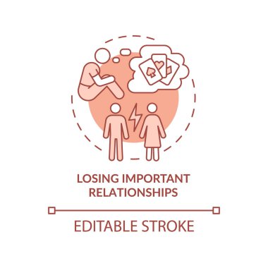 Önemli ilişkiler terracotta konsept ikonunu kaybetmek. Bağımlı kumarbaz soyut fikir ince çizgi çizimi. İzole bir taslak çizim. Düzenlenebilir felç. Arial, Myriad Pro-Kalın yazı tipleri