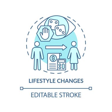 Yaşam tarzı turkuaz konsept simgesini değiştirir. Terapi adımı. Kumar bağımlılığı tedavisi soyut fikir ince çizgi çizimi. İzole bir taslak çizim. Düzenlenebilir felç. Arial, Myriad Pro-Kalın yazı tipleri