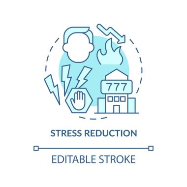 Stres azaltma turkuaz konsept ikonu. Terapi etkisi. Pozitif etki, soyut fikir, ince çizgi çizimi. İzole bir taslak çizim. Düzenlenebilir felç. Arial, Myriad Pro-Kalın yazı tipleri