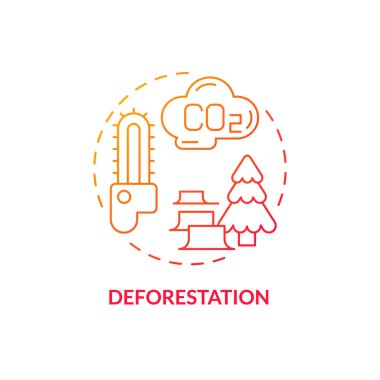 Ormanların tahrip edilmesi kırmızı eğilim konsepti ikonu. Orman temizliği. İklim değişikliği soyut fikir ince çizgi çizimi. İzole bir taslak çizim. Düzenlenebilir felç. Kullanılan Roboto-Orta, Myriad Pro-Kalın yazı tipleri