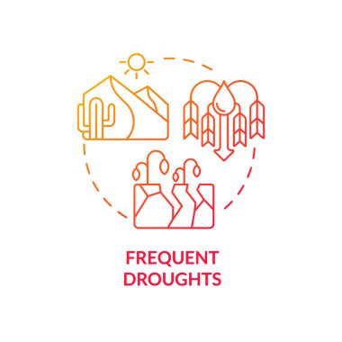 Sık sık kuraklık, kırmızı gradyan konsept ikonu. İklim değişikliğinin etkileri soyut fikir ince çizgi çizimi. İzole bir taslak çizim. Düzenlenebilir felç. Kullanılan Roboto-Orta, Myriad Pro-Kalın yazı tipleri