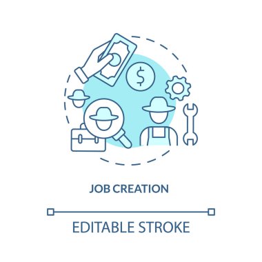 İş yaratma turkuaz konsept simgesi. Kırsal elektriklendirme ekonomik fayda soyut fikir ince çizgi çizimi. İzole bir taslak çizim. Düzenlenebilir felç. Kullanılan Roboto-Orta, Myriad Pro-Kalın yazı tipleri