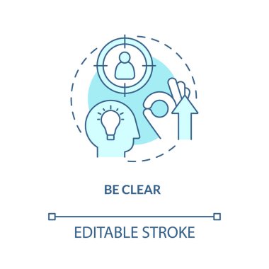 Açık ol turkuaz konsept ikonu. Ticari iletişim fikri ince çizgi çizimi. Düşünceler ve fikirler berraktır. İzole bir taslak çizim. Düzenlenebilir felç. Arial, Myriad Pro-Kalın yazı tipleri