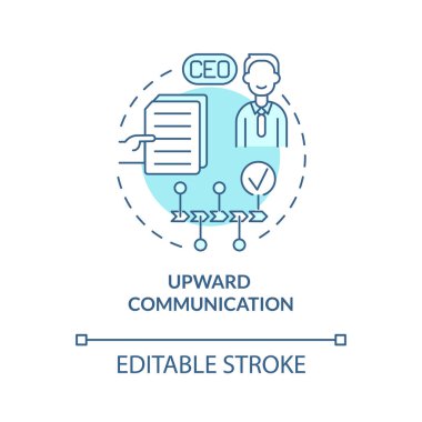 Yukarı haberleşme turkuaz konsept simgesi. Kurumsal sohbet tipi soyut fikir ince çizgi çizimi. İzole bir taslak çizim. Düzenlenebilir felç. Arial, Myriad Pro-Kalın yazı tipleri