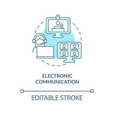 Elektronik iletişim turkuaz konsept ikonu. Elektronik medya soyut fikir ince çizgi çizimi kullanarak. İzole bir taslak çizim. Düzenlenebilir felç. Arial, Myriad Pro-Kalın yazı tipleri