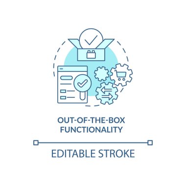 Kutu işlevselliği turkuaz konsept simgesinden. Yenilikçi teknoloji. Web 3-0 soyut fikir ince çizgi çizimi. İzole bir taslak çizim. Düzenlenebilir felç. Arial, Myriad Pro-Kalın yazı tipleri