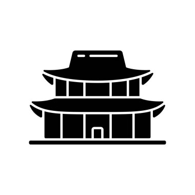 Gyeongbok Sarayı siyah sembol. Ulusal etnik mimari. Turistik yerleri gezmek için. Seul seyahati. Kore kültürü. Beyaz uzayda siluet sembolü. Vektör izole illüstrasyonu