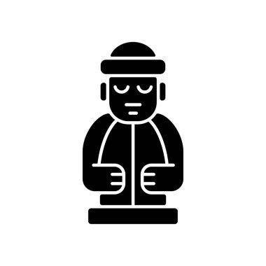 Jeju adası heykelleri siyah sembol. Dol hareubangs. Ulusal etnik volkanik kaya totemi. Taş büyükbaba. Kore kültürü. Beyaz uzayda siluet sembolü. Vektör izole illüstrasyonu