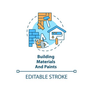 Malzeme yapmak ve konsept ikonu boyamak. Kapalı hava kirliliği fikri ince çizgi çizimi. Boyama ve yapıştırma. Yalıtım, alçıpan. Asbest. Vektör izole edilmiş RGB renk çizimi. Düzenlenebilir vuruş