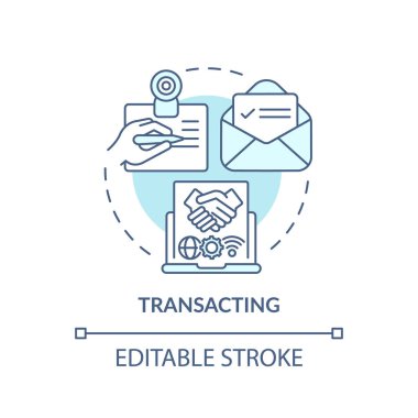 Turkuaz konsept simgesi aktarılıyor. Çevrimiçi iletişim. İnternetten veri transferi. Dijital kapsama fikri ince çizgi çizimi. Vektör izole edilmiş RGB renk çizimi. Düzenlenebilir vuruş