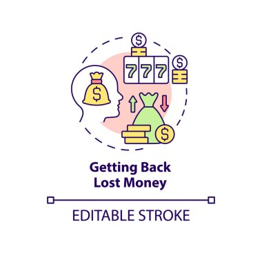 Kayıp para konsepti ikonunu geri almak. Kompülsif kumar semptomları soyut fikir ince çizgili çizgiler. İzole bir taslak çizim. Düzenlenebilir felç. Arial, Myriad Pro-Kalın yazı tipleri