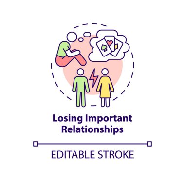 Önemli ilişki konsepti ikonunu kaybetmek. Bağımlı kumarbazların soyut fikirleri ince çizgi çizimleri. İzole bir taslak çizim. Düzenlenebilir felç. Arial, Myriad Pro-Kalın yazı tipleri