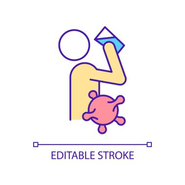 Su kirliliği RGB renk simgesi içmek. Sucul kirliliği. Su yoluyla bulaşan hastalık. Sağlık hasarı. İzole vektör çizimi. Basit bir çizgi çizimi. Düzenlenebilir felç. Kullanılan Arial yazı tipi