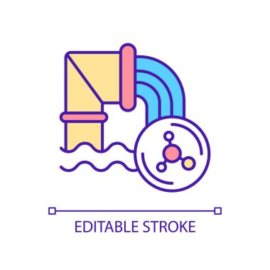 Su kirliliği RGB renk simgesi. Endüstriyel kirlilik. Kimyasal madde. Su zehirlenmesi. İzole vektör çizimi. Basit bir çizgi çizimi. Düzenlenebilir felç. Kullanılan Arial yazı tipi