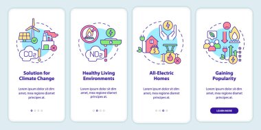 Mobil uygulama ekranında elektriklendirmenin faydaları. Doğrusal kavramlarla dolu dört adımda grafik talimatları uygula. UI, UX, GUI şablonu. Kullanılan sayısız Pro-Kalın, Düzenli yazı tipleri