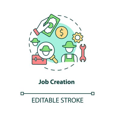 İş yaratma konsepti simgesi. Kırsal elektriklendirme ekonomik fayda soyut fikir ince çizgi çizimi. İzole bir taslak çizim. Düzenlenebilir felç. Kullanılan Roboto-Orta, Myriad Pro-Kalın yazı tipleri