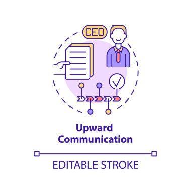 Yukarı iletişim konsepti simgesi. Üst yönetimin soyut fikri ile doğrudan etkileşim ince çizgi çizimi. İzole bir taslak çizim. Düzenlenebilir felç. Arial, Myriad Pro-Kalın yazı tipleri