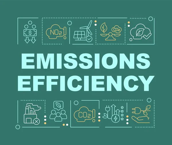 Conceptos Palabras Eficiencia Emisiones Banner Verde Oscuro Energía Alternativa Infografías — Vector de stock