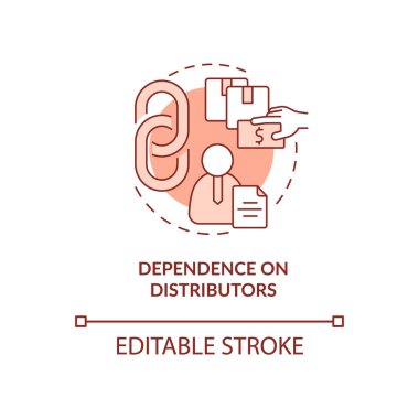 Dağıtımcılara bağımlılık kırmızı konsept simgesi. İhracat işi soyut fikir ince çizgi çizimi ile mücadele ediyor. İzole bir taslak çizim. Düzenlenebilir felç. Arial, Myriad Pro-Kalın yazı tipleri