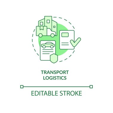 Ulaşım lojistik yeşil kavram simgesi. Nakliye ve teslimat. Ticari ipuçları ihraç etmek soyut fikir ince çizgi çizim. İzole bir taslak çizim. Düzenlenebilir felç. Arial, Myriad Pro-Kalın yazı tipleri