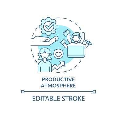 Üretken atmosfer turkuvaz konsept ikonu. İş yeri üretkenliği soyut fikir ince çizgi çizimi. Memnuniyet. İzole bir taslak çizim. Düzenlenebilir felç. Arial, Myriad Pro-Kalın yazı tipleri