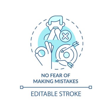 Turkuaz konsept ikonu hata yapma korkusu yok. Mükemmeliyetçiliğin, soyut fikirlerin ince çizgi çizimlerinin üstesinden gel. İzole bir taslak çizim. Düzenlenebilir felç. Arial, Myriad Pro-Kalın yazı tipleri