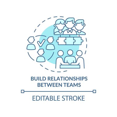 Turkuaz konsept ikonu takımları arasında ilişkiler kurun. Soyut fikirleri birleştirmeye teşvik etmek ince çizgi çizimi. İzole bir taslak çizim. Düzenlenebilir felç. Arial, Myriad Pro-Kalın yazı tipleri