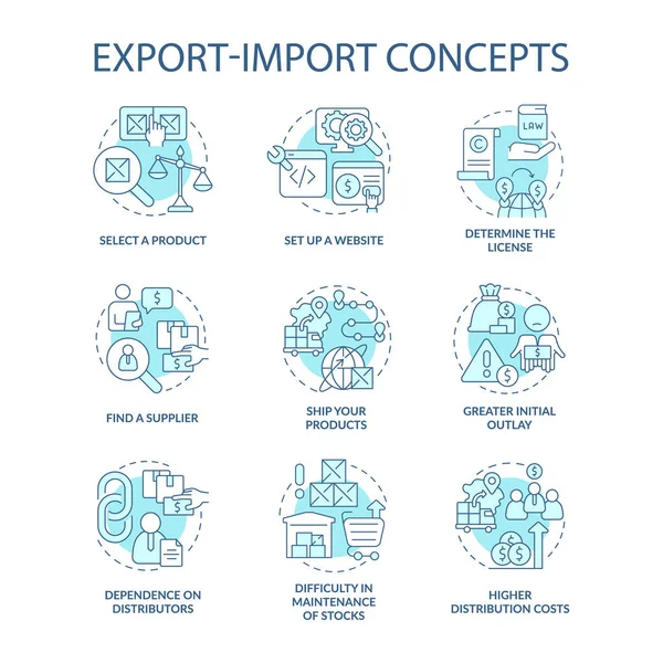 Export Import Business Turquoise Concept Icons Set Entrepreneurship Idea Thin — Stock Vector