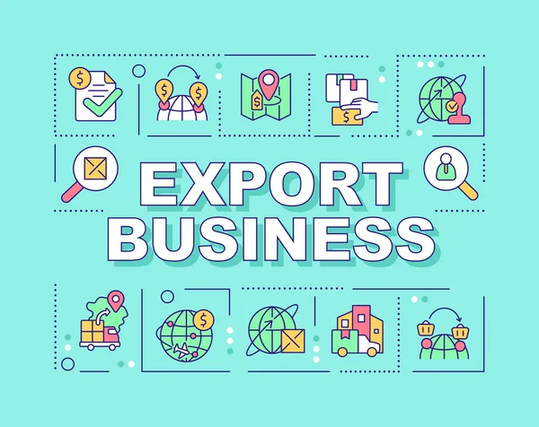 Exportar Conceptos Palabras Negocios Banner Azul Distribución Internacional Productos Infografías — Archivo Imágenes Vectoriales