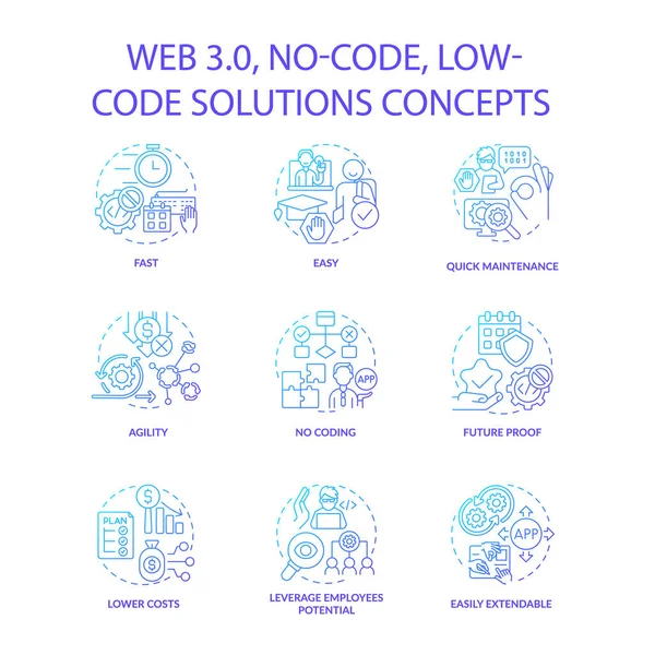 Web Conjunto Ícones Conceito Gradiente Azul Desenvolvimento Software Fácil Nenhuma — Vetor de Stock